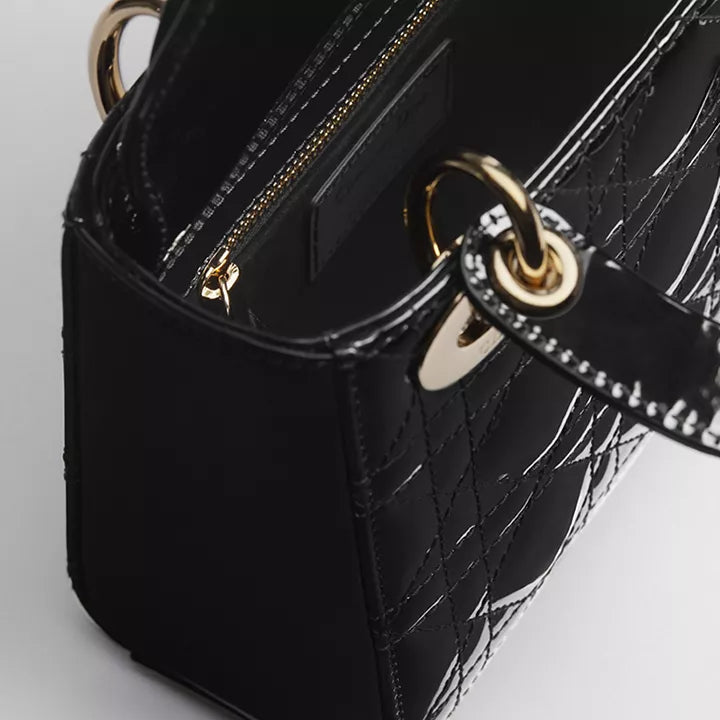 Dior Mini Lady Dior Bag Black Patent Cannage Calfskin 3