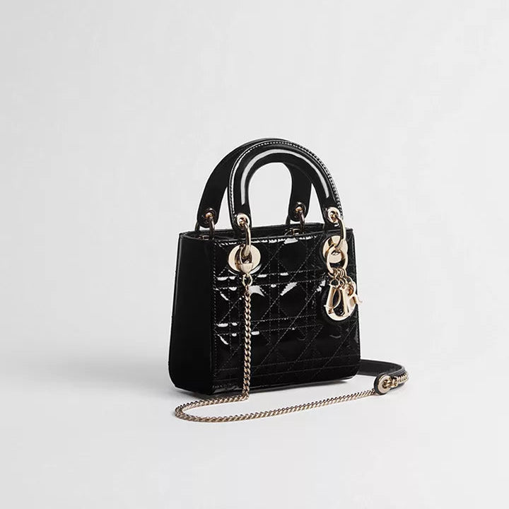 Dior Mini Lady Dior Bag Black Patent Cannage Calfskin 2