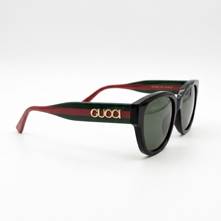 Gucci GG Square Sunglasses With Signature Green And Red Temples 2