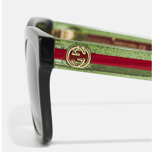 Gucci GG Logo Oversized Sunglasses With Red/Green Web 2