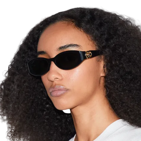 Gucci Luxury Cat-Eye Sunglasses - Shiny Black Frame With Gold Interlocking 3