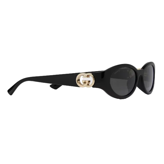 Gucci Luxury Cat-Eye Sunglasses - Shiny Black Frame With Gold Interlocking 2