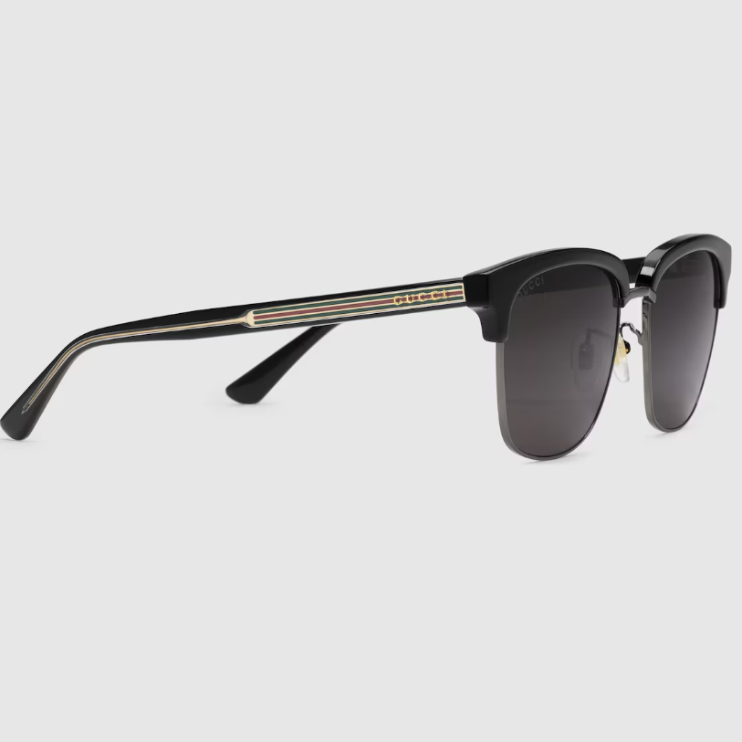 Gucci Men's Square Half-Rim Sunglasses – Black & Gold with Web Detail 2