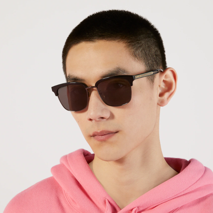 Gucci Men's Square Half-Rim Sunglasses – Black & Gold with Web Detail 3