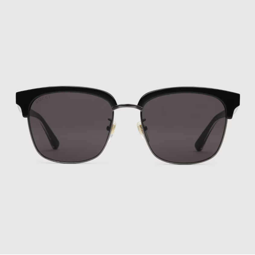 Gucci Men's Square Half-Rim Sunglasses – Black & Gold with Web Detail 1