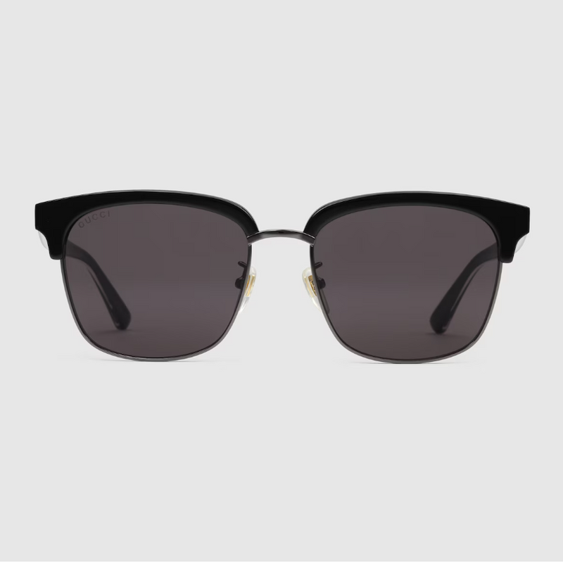 Gucci Men's Square Half-Rim Sunglasses – Black & Gold with Web Detail