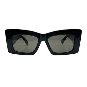 Gucci Sunglasses In Black Rectangular Frame And The Iconic Silver-Tone Double G Logo On The Temples