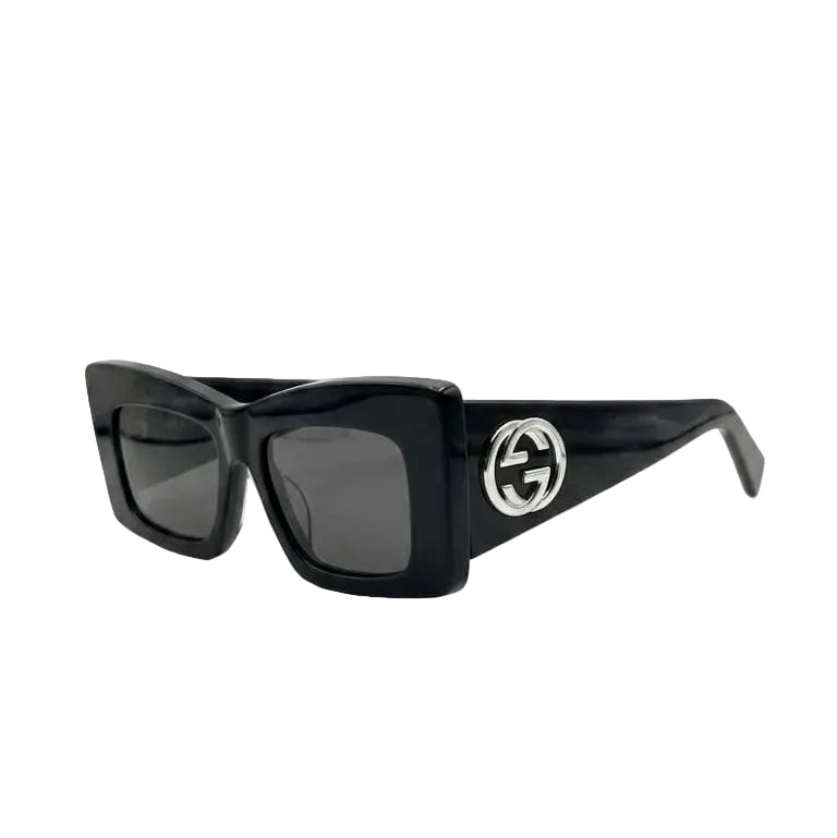 Gucci Sunglasses In Black Rectangular Frame And The Iconic Silver-Tone Double G Logo On The Temples 2