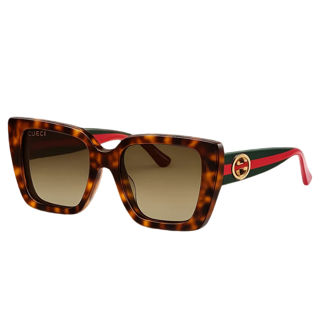 Gucci Tortoiseshell Square Sunglasses With Classic Green And Red Web Arms 1