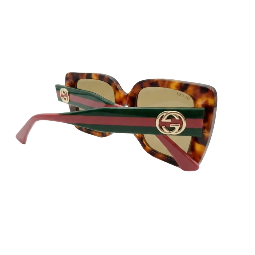 Gucci Tortoiseshell Square Sunglasses With Classic Green And Red Web Arms 3