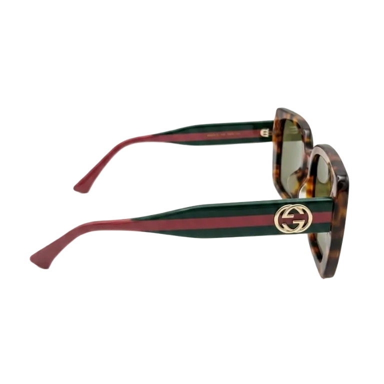 Gucci Tortoiseshell Square Sunglasses With Classic Green And Red Web Arms 2