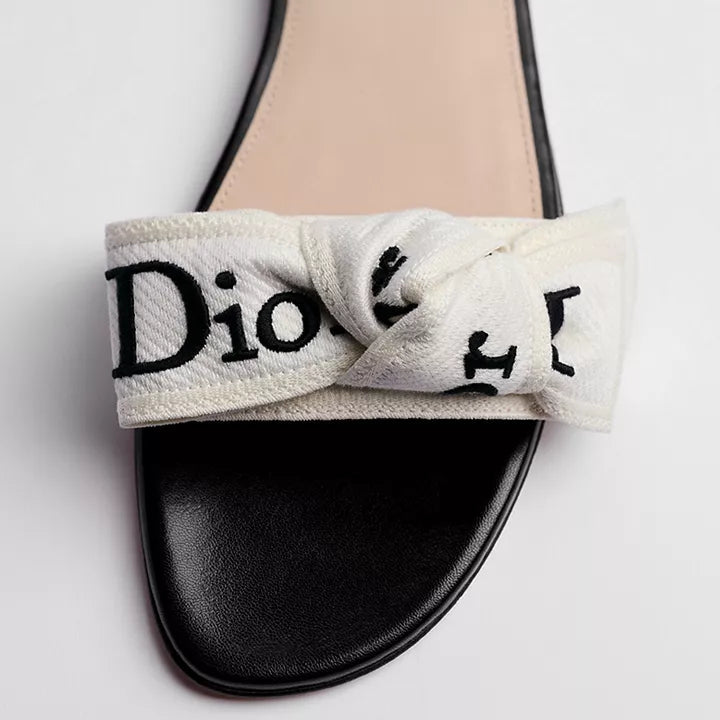 J'Adior Slide Black Embroidered Cotton 4
