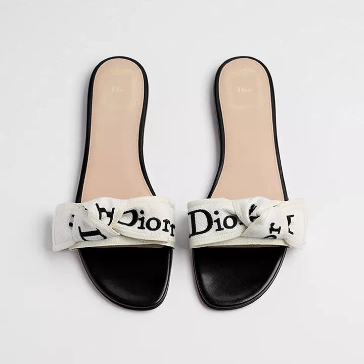 J'Adior Slide Black Embroidered Cotton 2