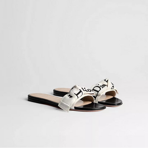 J'Adior Slide Black Embroidered Cotton
