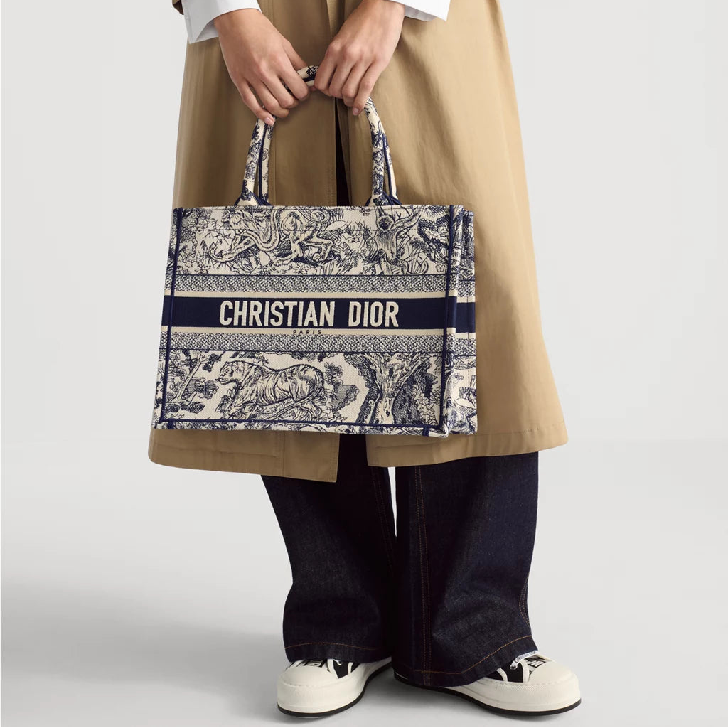 Christian Dior Blue/White Medium Dior Book Tote Ecru and Blue Toile de Jouy Embroidery 7