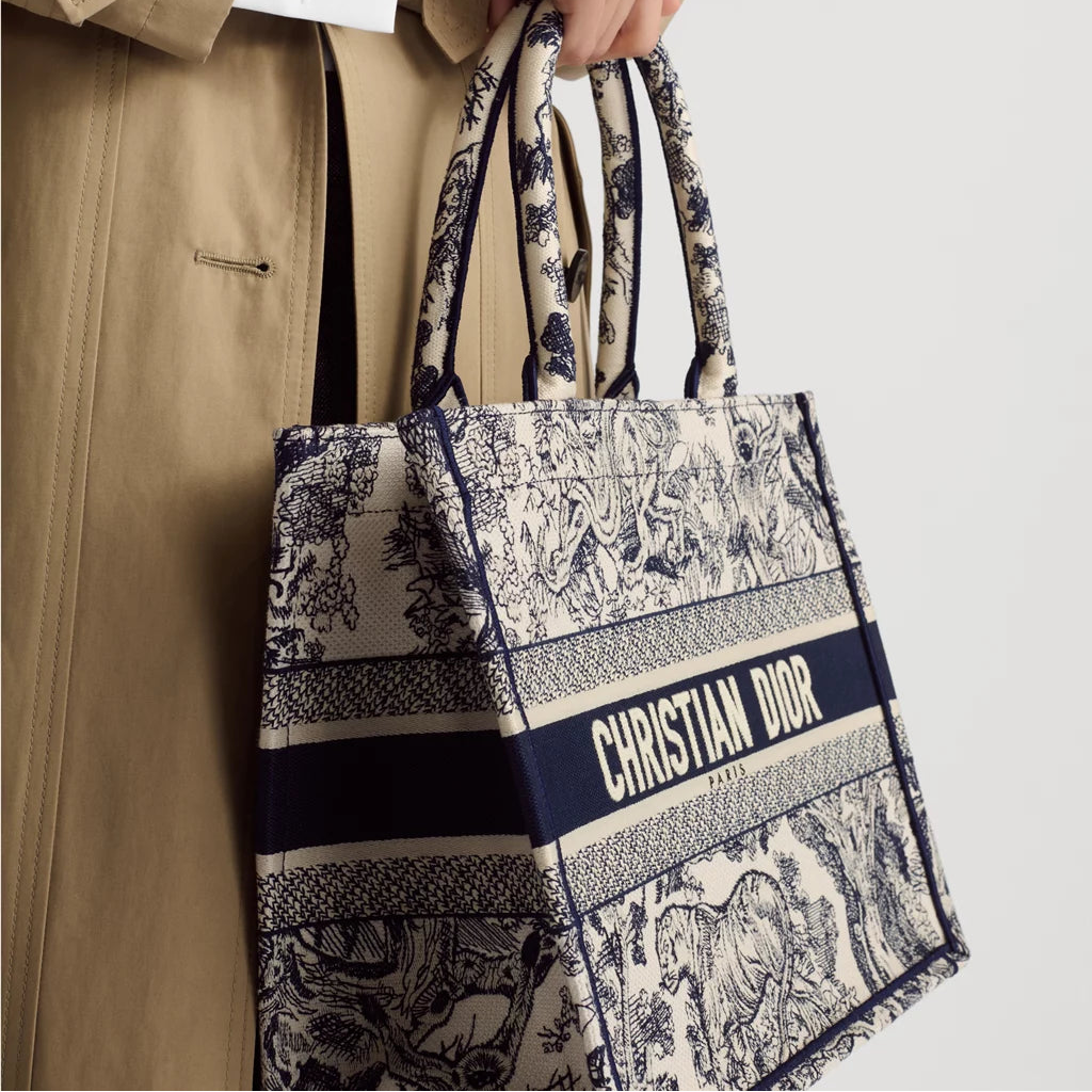 Christian Dior Blue/White Medium Dior Book Tote Ecru and Blue Toile de Jouy Embroidery 5