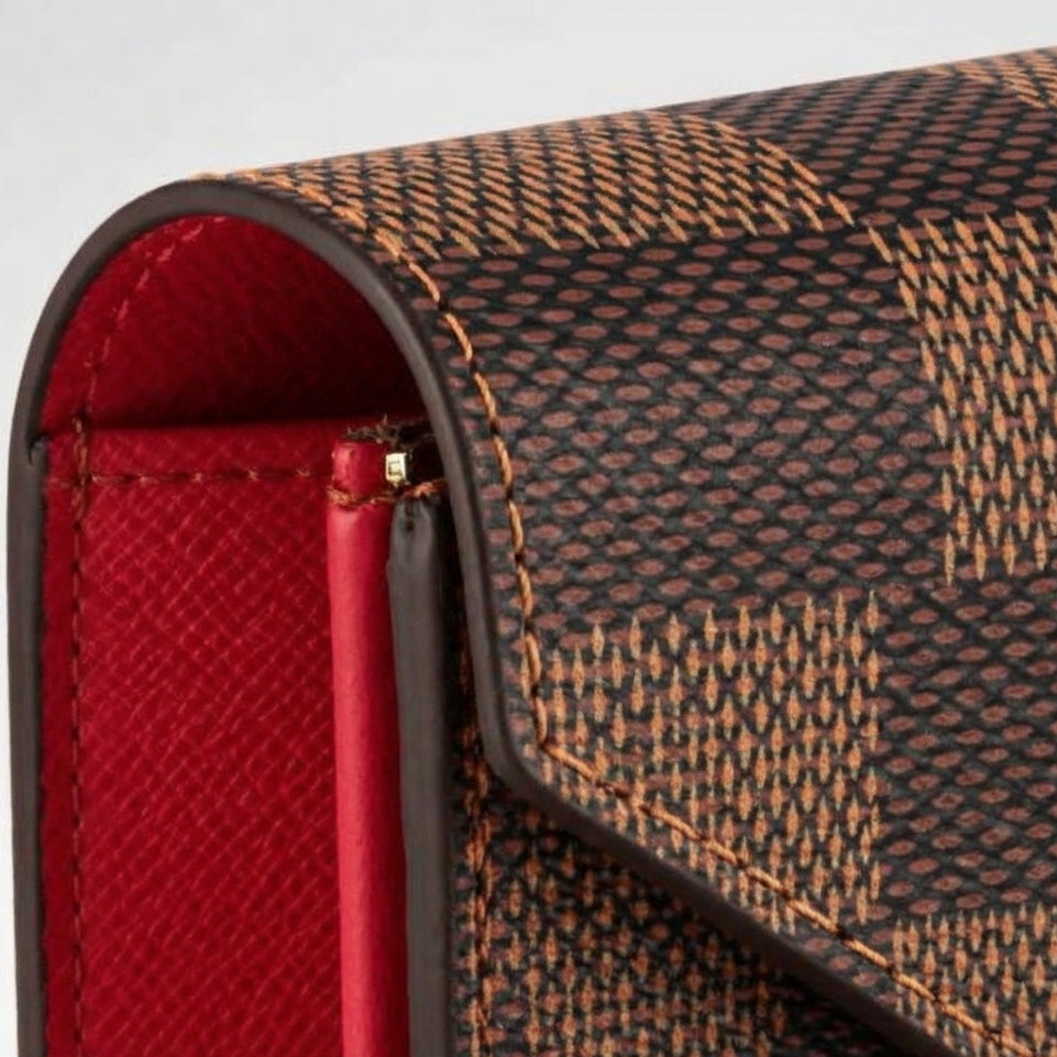 Louis Vuitton Small Compact Wallet in Damier Ebene with Red Button 3
