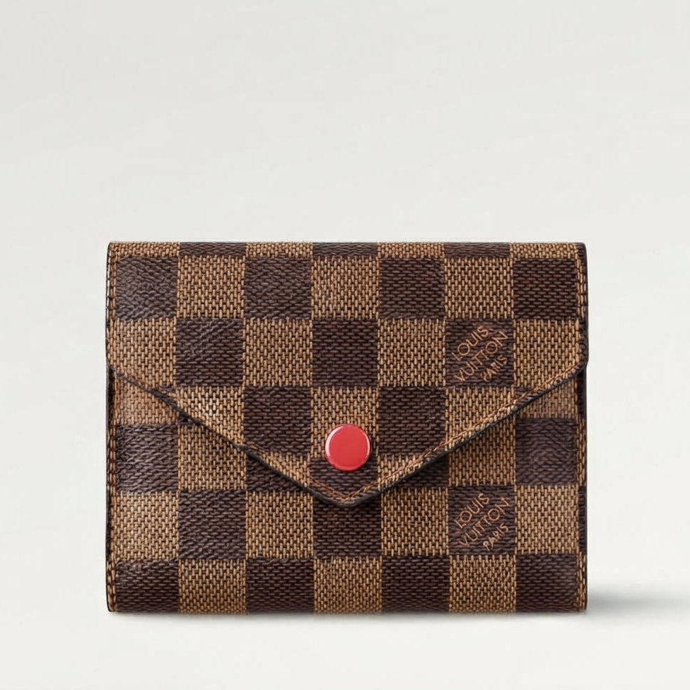 Louis Vuitton Small Compact Wallet in Damier Ebene with Red Button 2