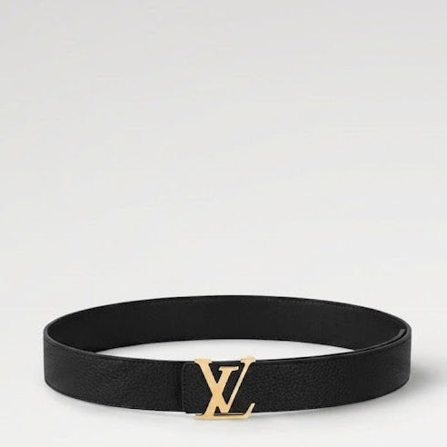Louis Vuitton Black Belt With Gold-tone LV Logo Buckle 1