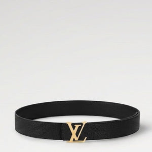 Louis Vuitton Black Belt With Gold-tone LV Logo Buckle