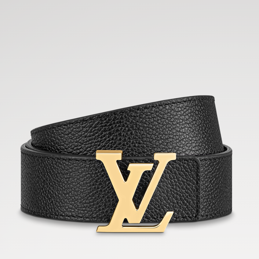 Louis Vuitton Black Belt With Gold-tone LV Logo Buckle 2