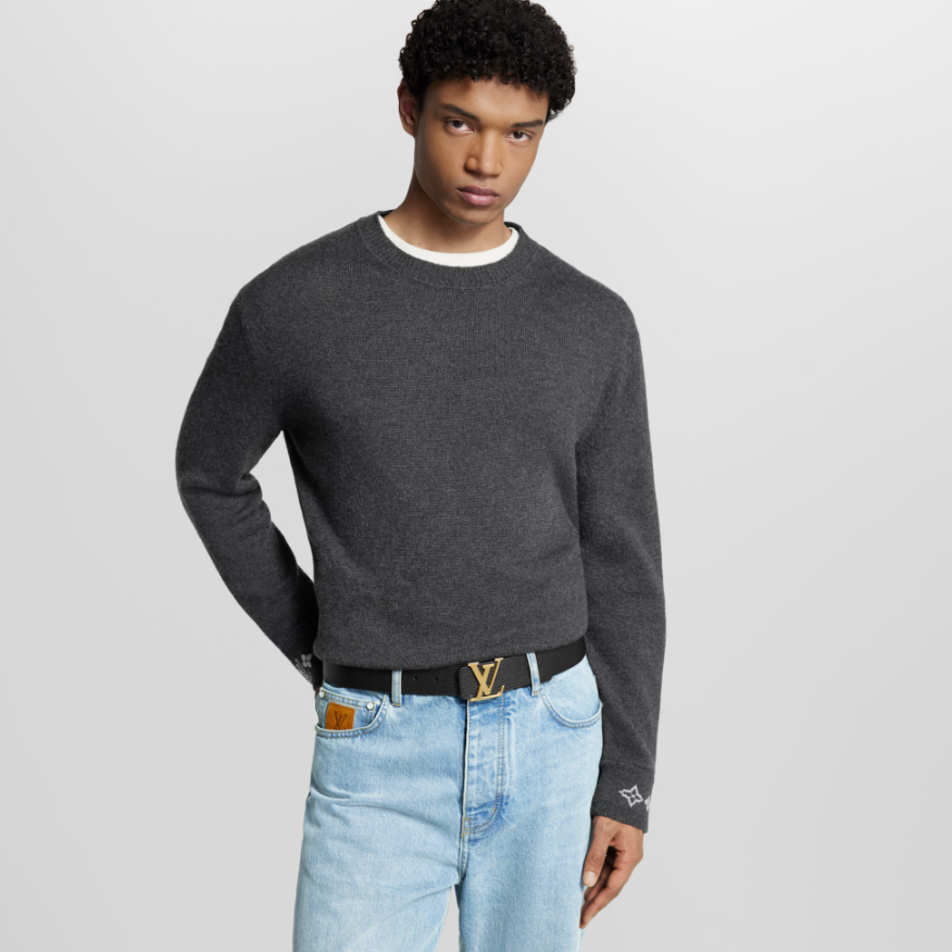Louis Vuitton Black Belt With Gold-tone LV Logo Buckle 3