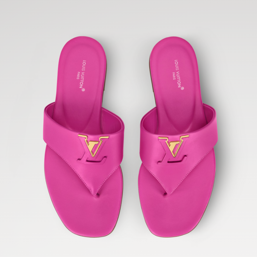 Louis Vuitton Pink Mare Flat Thong With Gold-and-Leather LV Initials Accessory 2