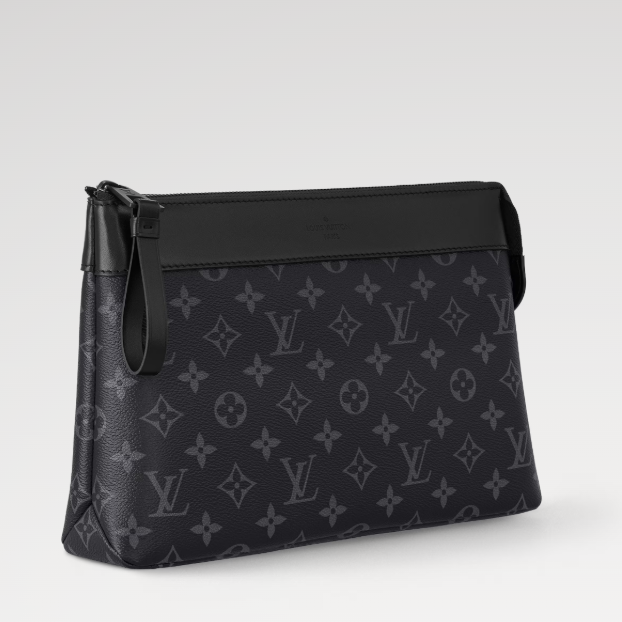 Louis Vuitton Monogram Eclipse Canvas Zip Clutch Bag Black Leather Trim 2