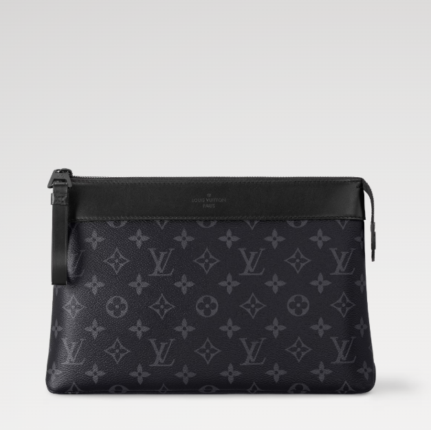Louis Vuitton Monogram Eclipse Canvas Zip Clutch Bag Black Leather Trim