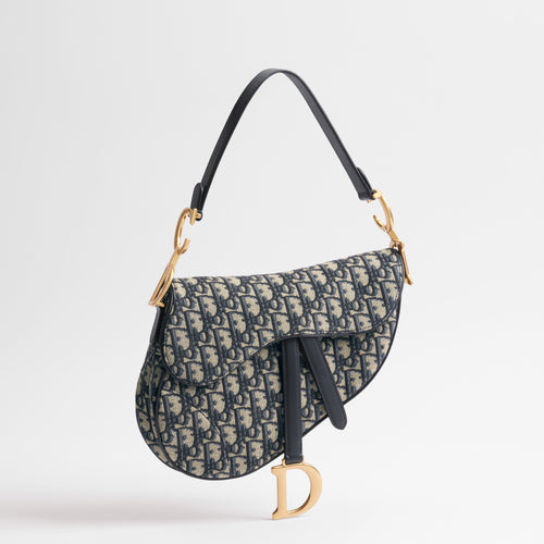 Dior Saddle Bag with Strap Blue Dior Oblique Jacquard
