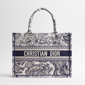Christian Dior Blue/White Medium Dior Book Tote Ecru and Blue Toile de Jouy Embroidery