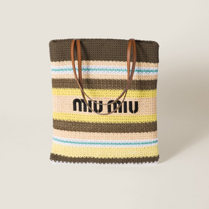 Miu Miu Striped Crochet Tote Bag – Grey