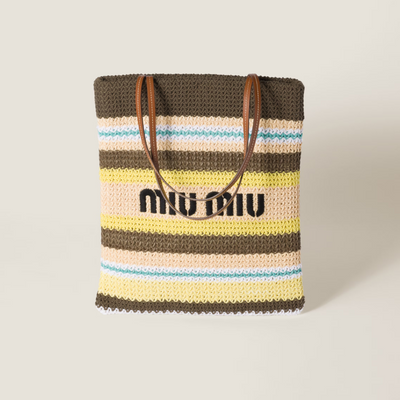 Miu Miu Striped Crochet Tote Bag – Grey