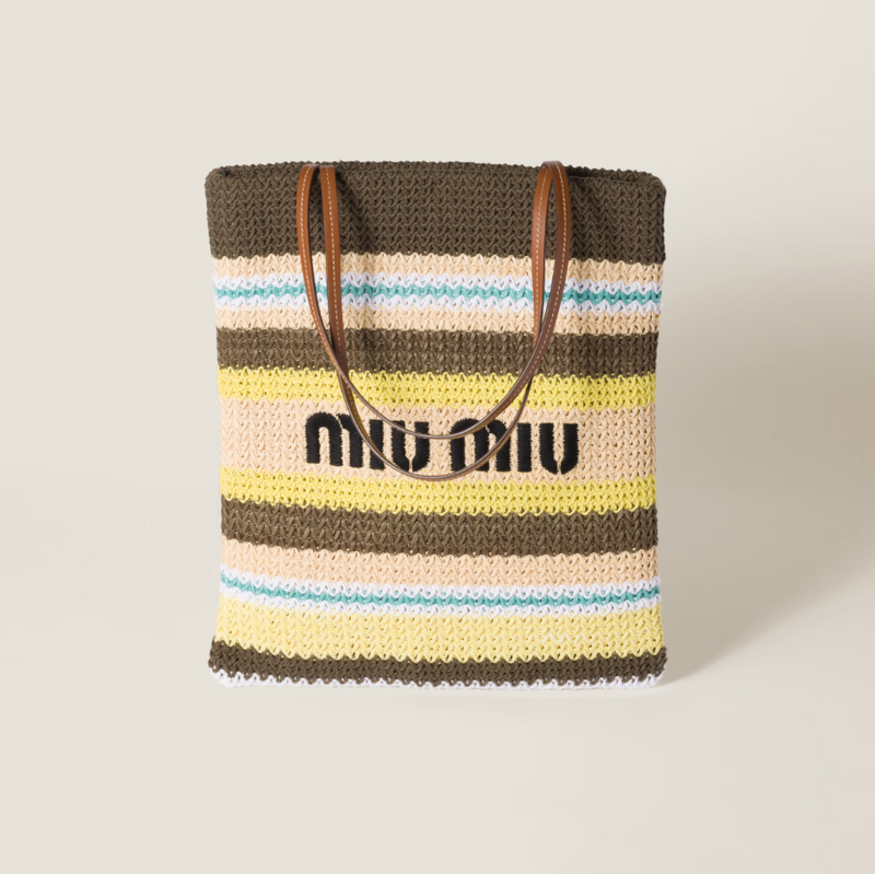 Miu Miu Striped Crochet Tote Bag – Grey