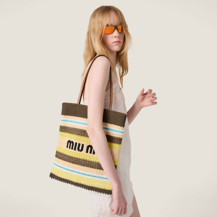 Miu Miu Striped Crochet Tote Bag – Grey 5