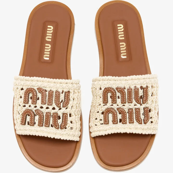 Miu Miu Crochet And Leather Slide Sandals 3