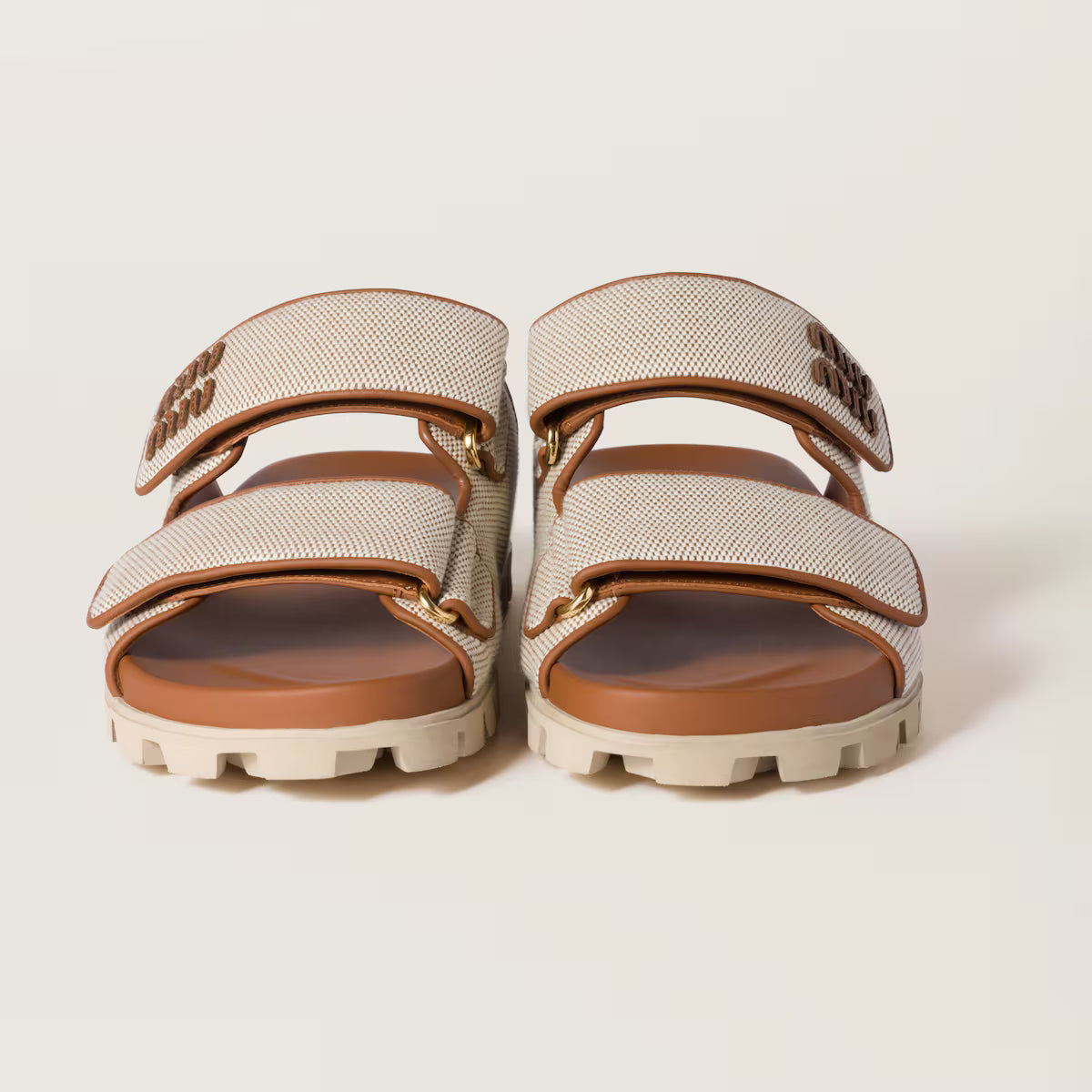 Miu Miu Embellished Canvas Slide Sandals 4