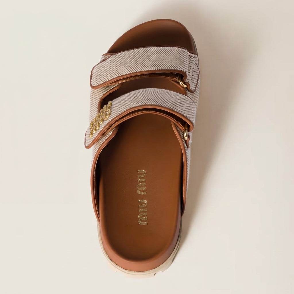 Miu Miu Embellished Canvas Slide Sandals 3