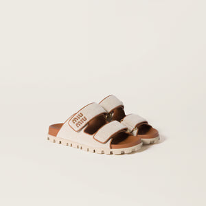 Miu Miu Embellished Canvas Slide Sandals
