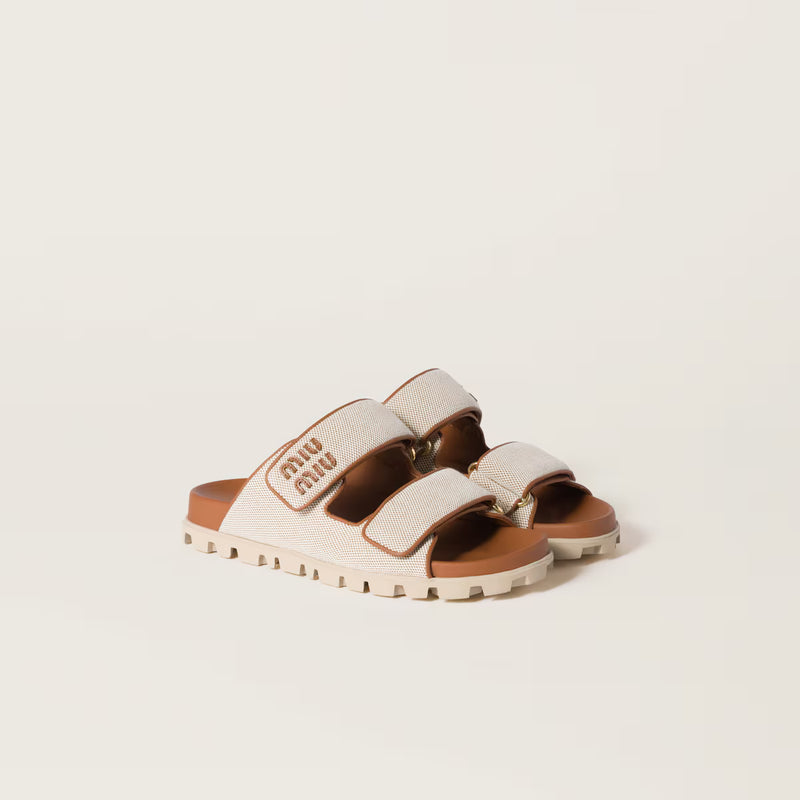 Miu Miu Embellished Canvas Slide Sandals