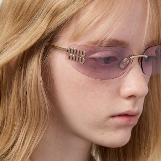 Miu Miu Rimless Sunglasses with Gold Logo Temples - Purple 5