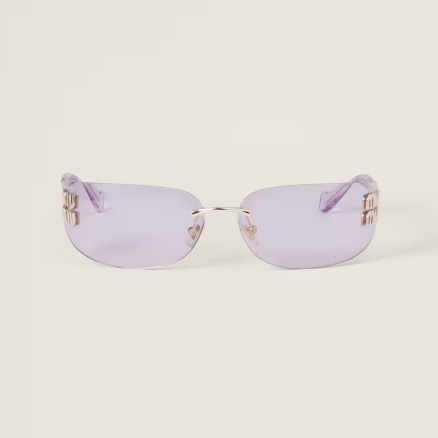 Miu Miu Rimless Sunglasses with Gold Logo Temples - Purple