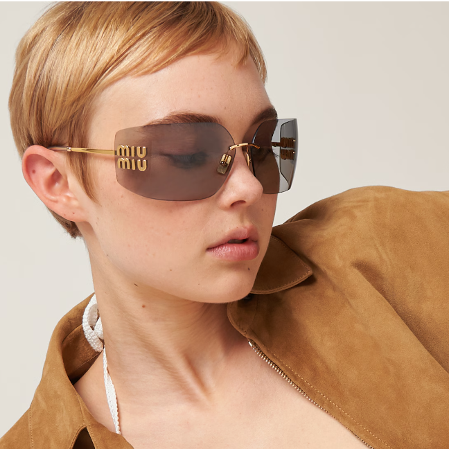 Miu Miu Rimless Sunglasses With Gold Logo Temples 4