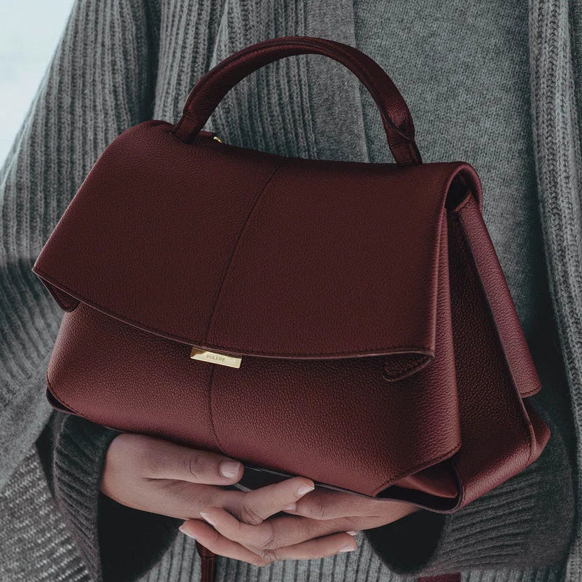 Polène Minimalist Leather Shoulder Bag in Burgundy 3