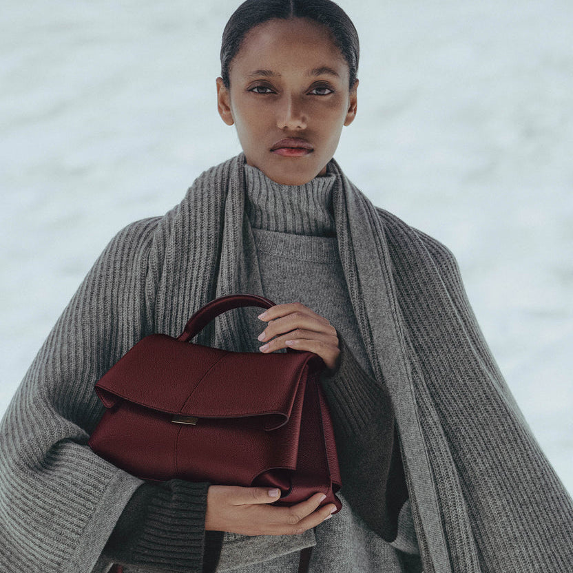 Polène Minimalist Leather Shoulder Bag in Burgundy 2
