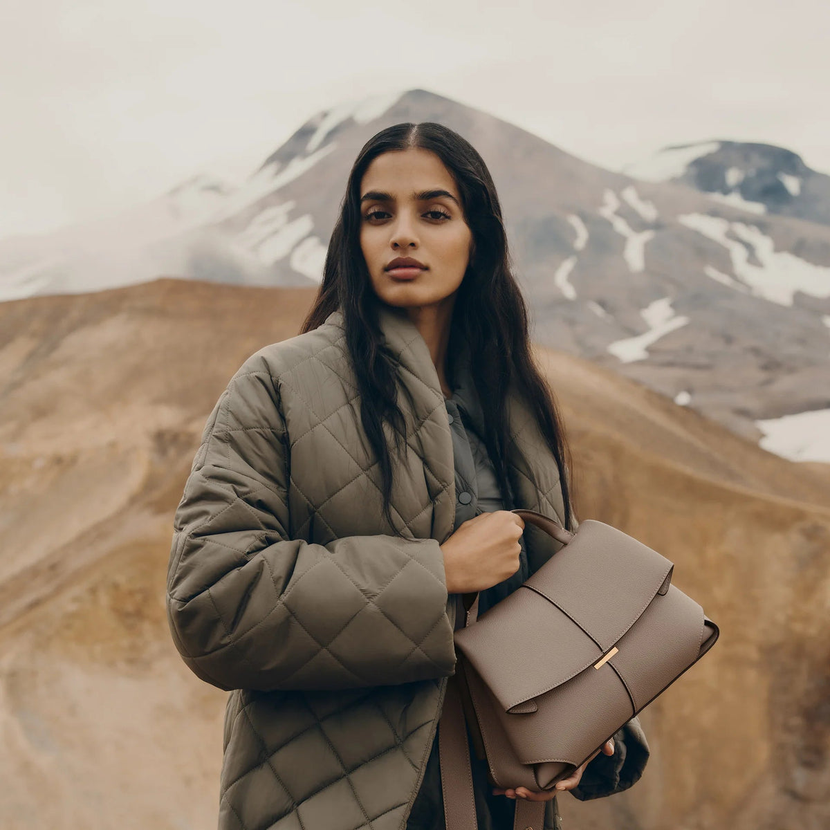 Polène Modern Minimalist Flap Bag in Earthy Taupe 4