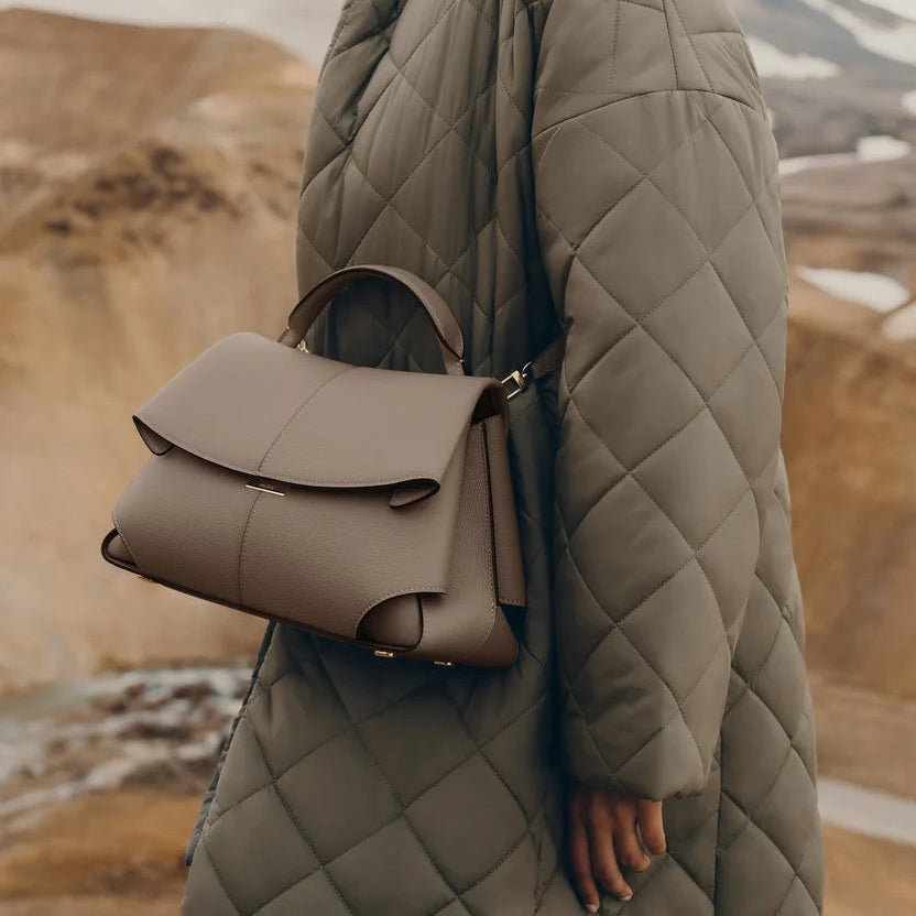 Polène Modern Minimalist Flap Bag in Earthy Taupe 7