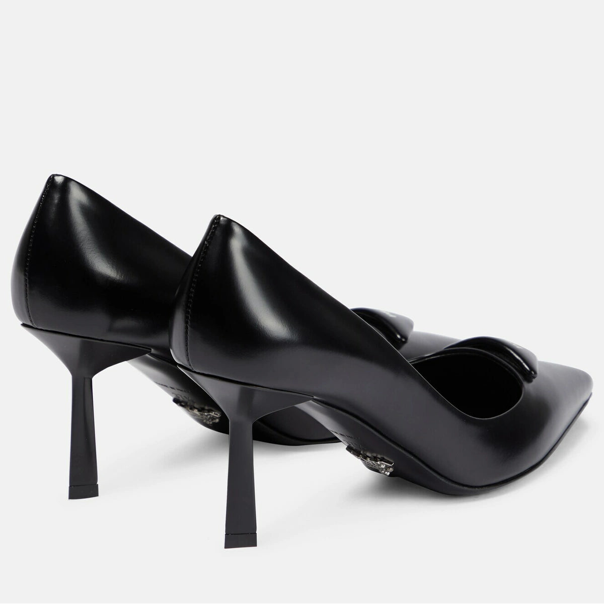 Prada Black Leather Heels Pumps Featuring a Distinctive Padded Triangle Logo 2