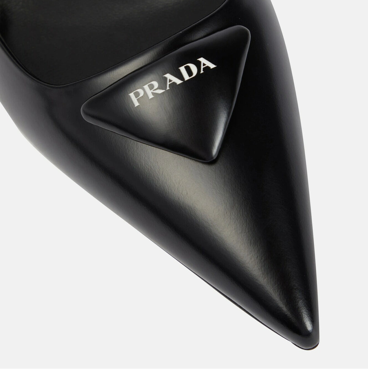 Prada Black Leather Heels Pumps Featuring a Distinctive Padded Triangle Logo 3