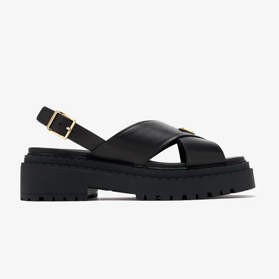 Prada Leather Sandals With The Iconic Enameled Metal Triangle Logo